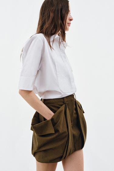 ZW COLLECTION POPLIN SHIRT WITH PLEATED FRONT - White by Zara - Image 3