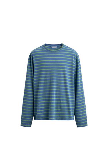 Zara STRIPED JACQUARD T-SHIRT - Blue