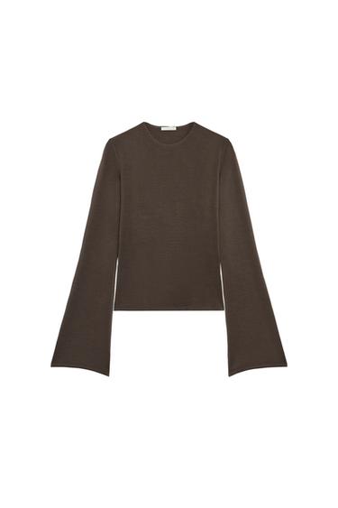 CAMISETA MANGA LARGA ANCHA - Marrón / Topo de Zara