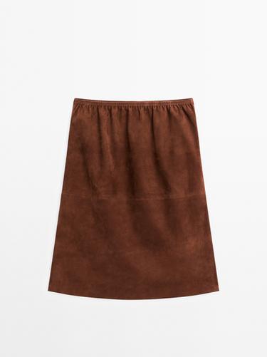 Falda recta piel ante - Teja de Zara