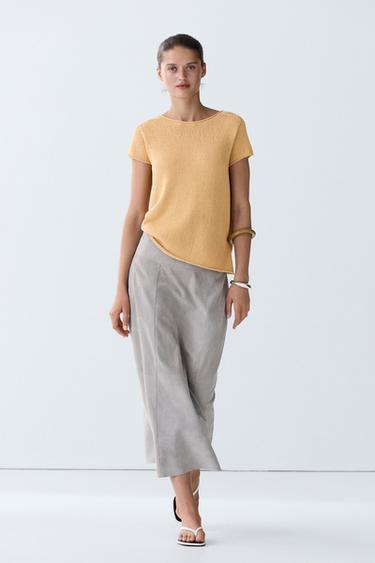 Zara Cotton blend short sleeve knit sweater - straw - Image 0