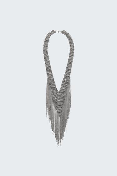 Zara FRINGED MESH NECKLACE - Silver