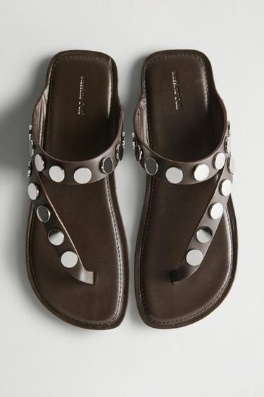 Zara Leather sandals with studs - Brown - Image 0