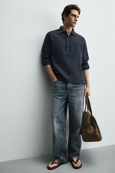 CHEMISE POLO COTON-LIN - Bleu nuit de Zara - Image 5