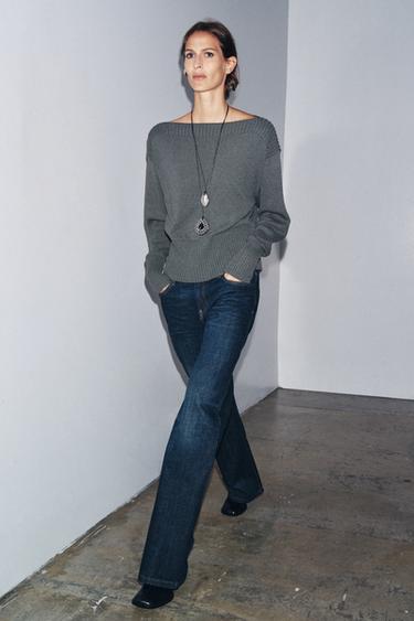 BOAT NECK KNIT SWEATER - Grey by Zara