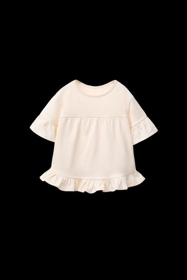 Zara PLAIN RUFFLED T-SHIRT - Ecru - Image 0