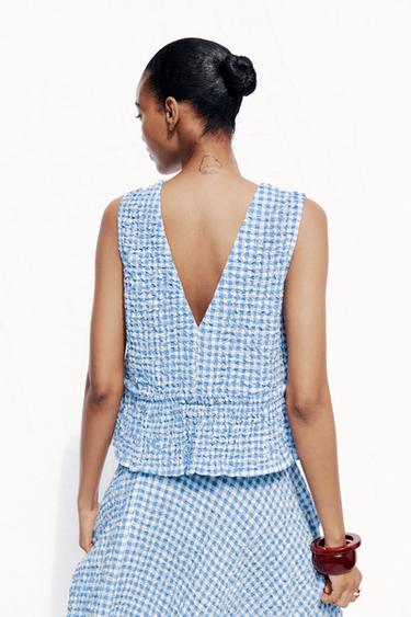 GINGHAM TOP - Light blue by Zara - Image 4