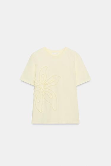 RAISED FLORAL T-SHIRT - Yellow by Zara