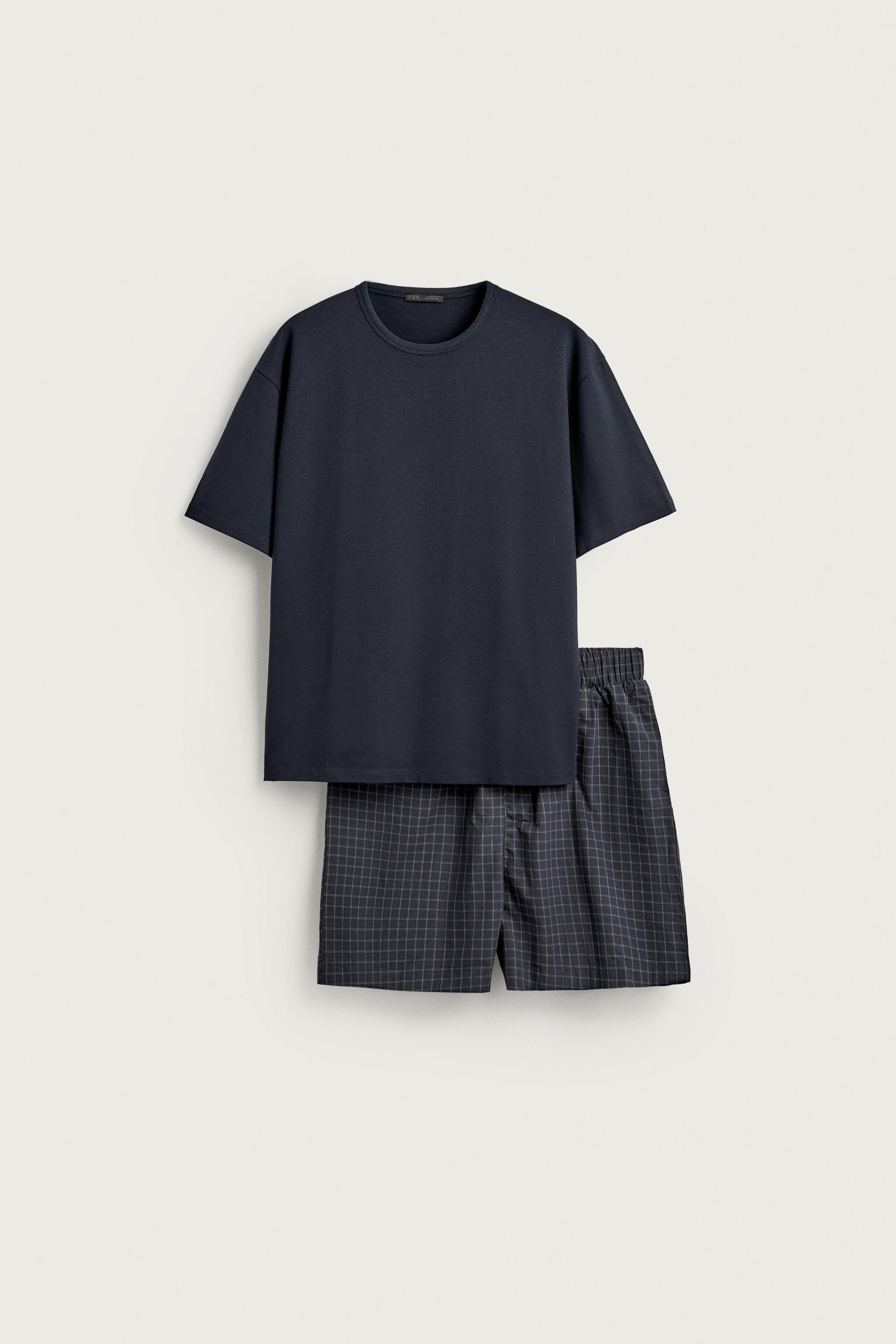PLAID BERMUDA PAJAMA SET — Navy blue