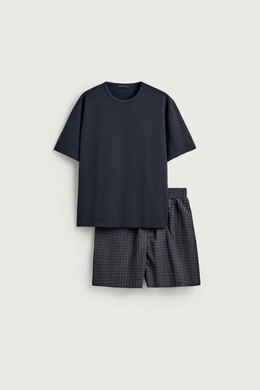 CONJUNTO DE PIJAMA COMBINADO BERMUDA XADREZ - Azul-marinho da Zara