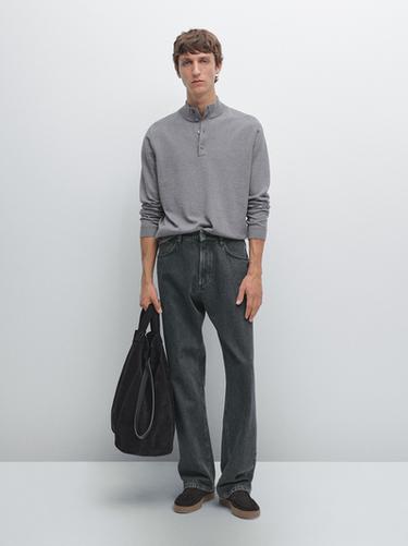 Zara Knit sweater with mock button neck - Anthracite grey