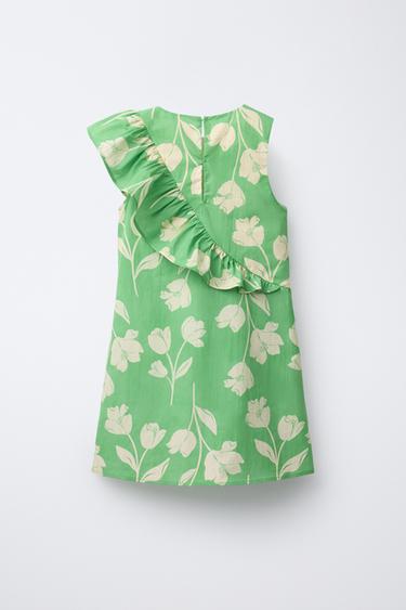 FLORAL PRINT DRESS WITH RUFFLES - Green by Zara - Image 1