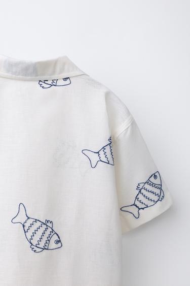 CHEMISE BOWLING IMPRIMÉ POISSONS - Écru de Zara - Image 3