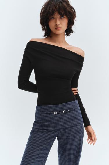 Zara 柔感不對稱 T 恤 - 黑色