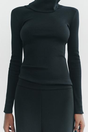 Zara RIBBED HIGH COLLAR TOP - Black - Image 0
