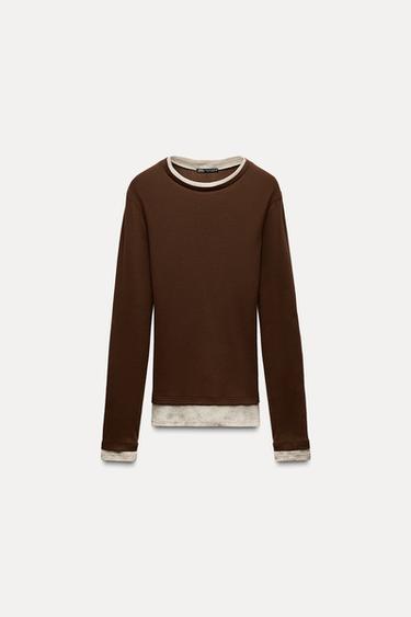 T-SHIRT DOUBLE - Marron de Zara - Image 4