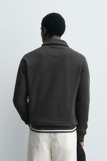 TEXTURED WEAVE POLO SHIRT WITH ZIP - Anthracite grey by Zara