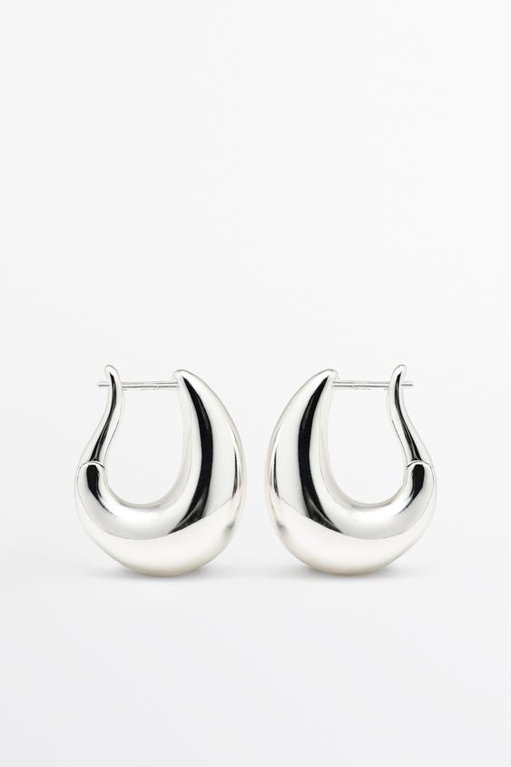 Zara Teardrop detail hoop earrings - Silver - Image 0