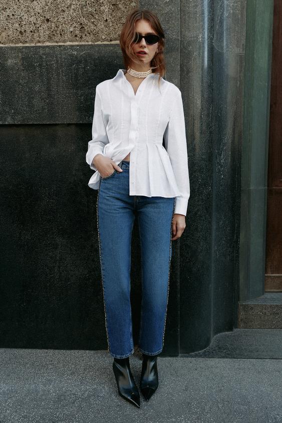 JEANS Z1975 SLIM STRAIGHT بخصر متوسط ولؤلؤ - أزرق by Zara - Image 0