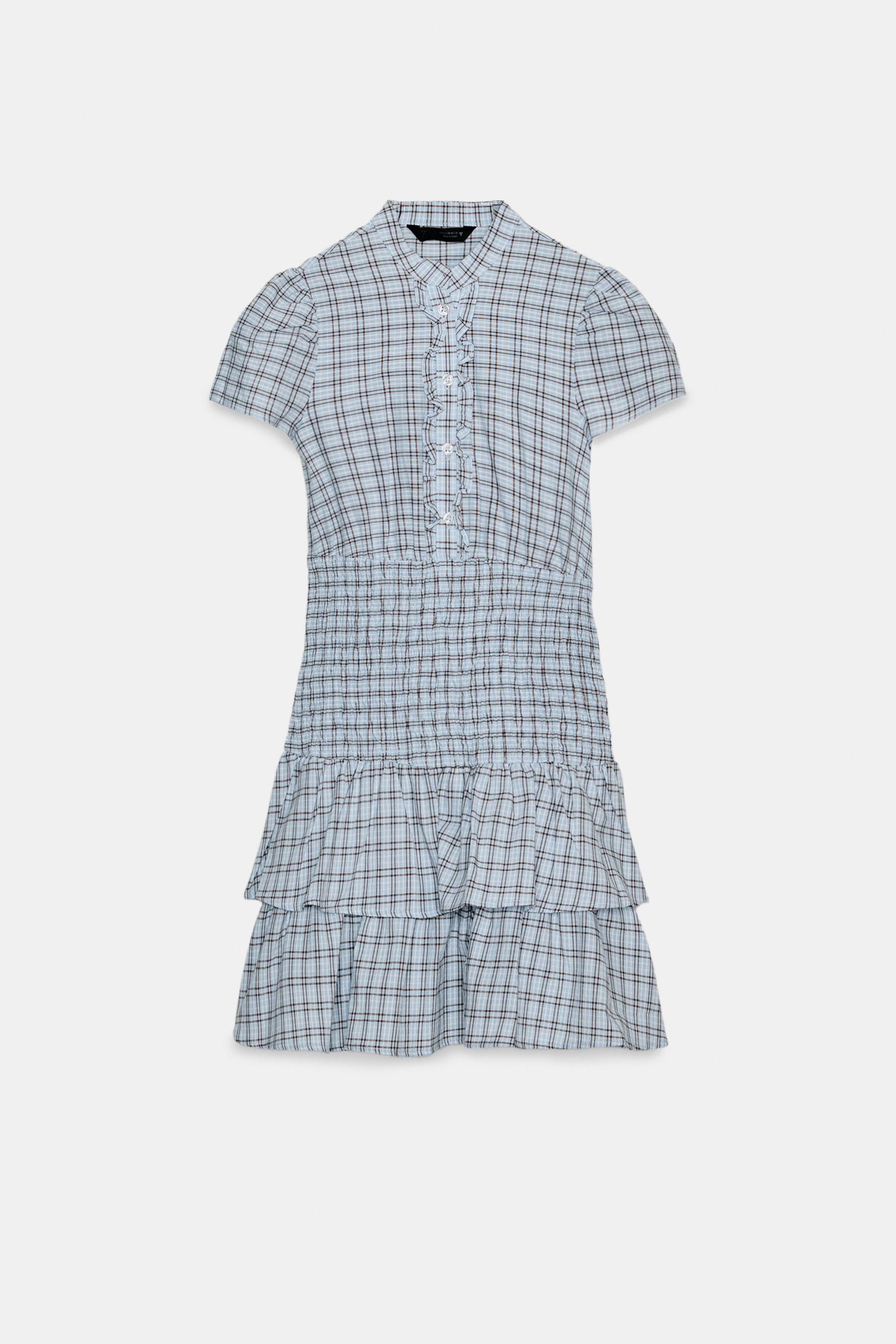 ROBE COURTE À CARREAUX ET VOLANTS