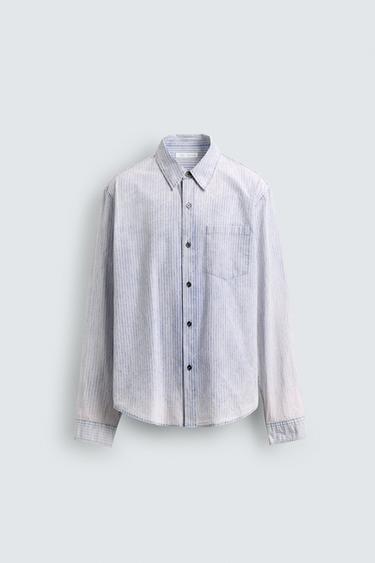 ウォッシュドストライプ柄リラックスフィットシャツブルーZaraのウォッシュドストライプ柄リラックスフィットシャツ - ブルー
