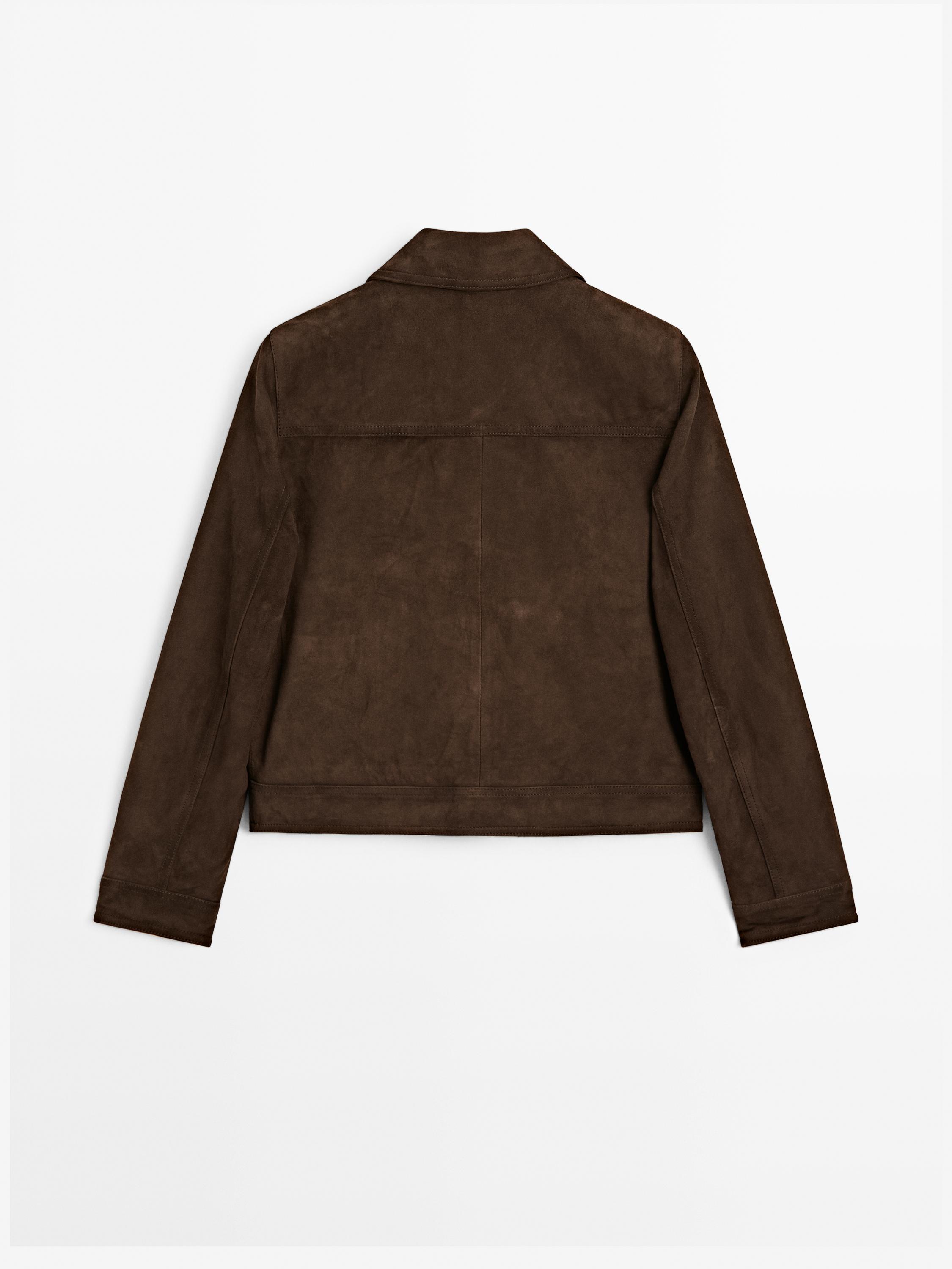 Cropped suede leather-lined jacket with buttons