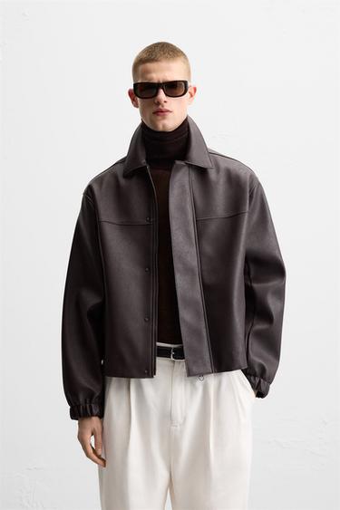 Zara FAUX LEATHER JACKET - Burgundy