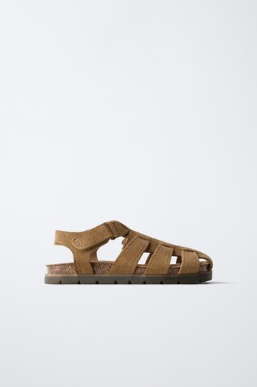 LEATHER CAGE SANDALS - Dark tan by Zara