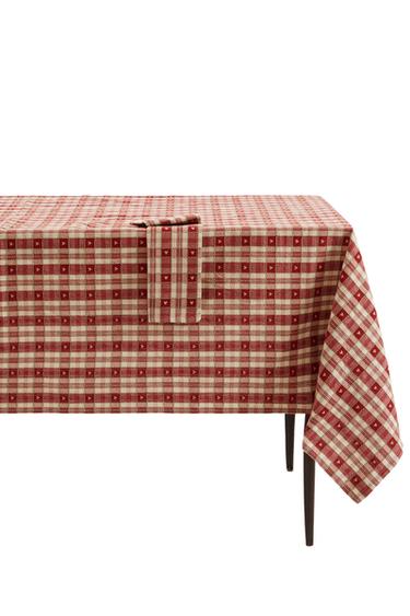 MANTEL ALGODÓN CUADROS CORAZONES NAVIDAD - Rojo de Zara