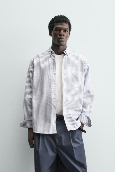 CAMISA REGULAR FIT OXFORD - Blanco / Celeste de Zara