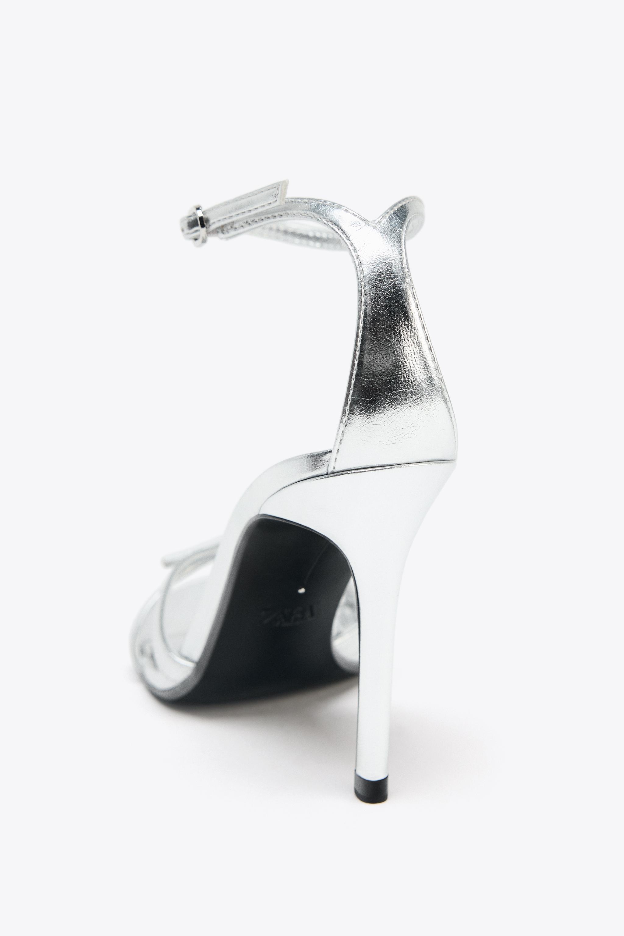 METALLIC EFFECT HIGH-HEEL SANDALS - Silver | ZARA United States