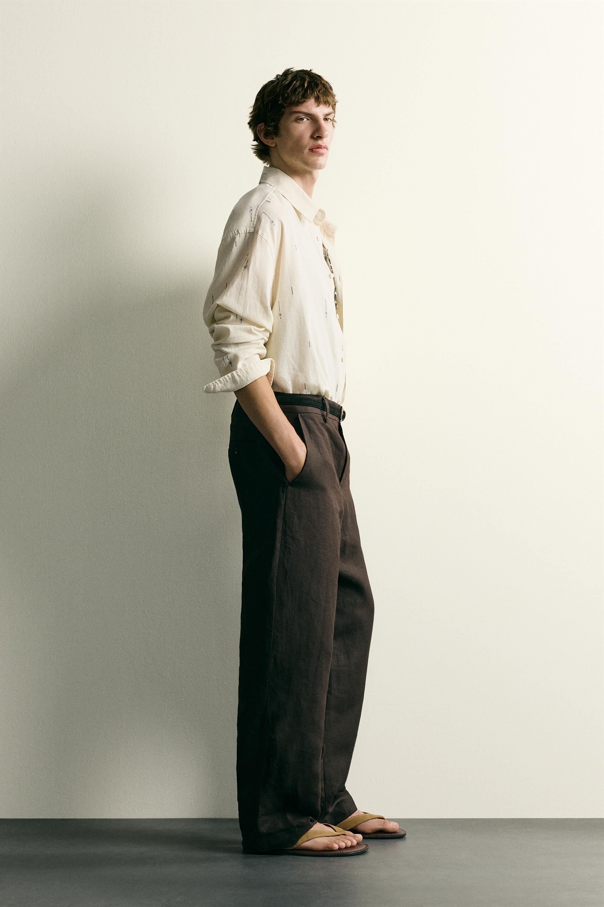 EMBROIDERED COTTON-LINEN RELAXED FIT SHIRT