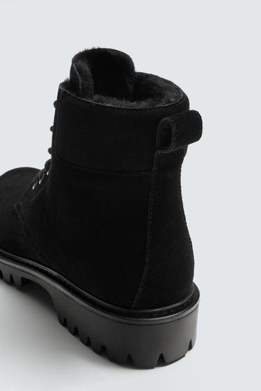 SPLIT SUEDE BOOTS WITH SHEEPSKIN LINING - Black by Zara - Image 2