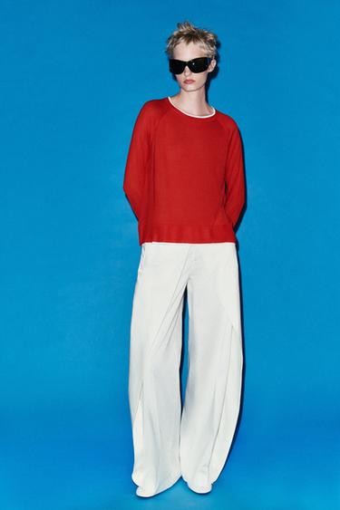 Zara DOUBLE-LAYER KNIT JUMPER - Red