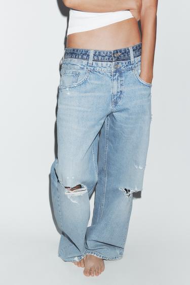 JEANS TRF DROITS DOUBLE TAILLE MI-HAUTE - Bleu ciel de Zara - Image 1