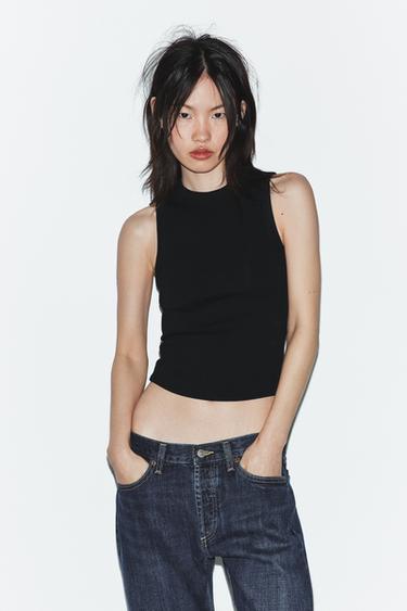 ТОП В РУБЧИК НА БРЕТЕЛЯХ — ЧЕРНЫЙ от Zara