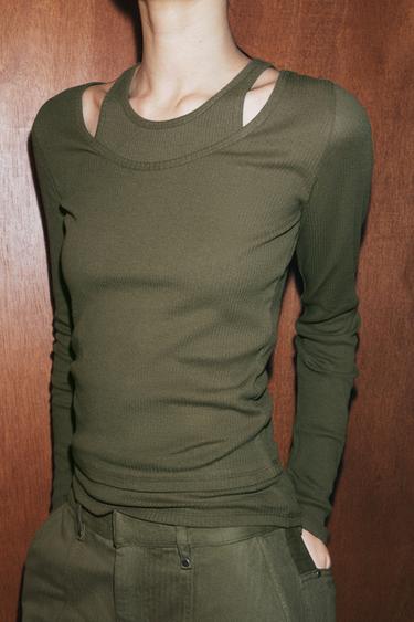 Zaras DUBBEL RIBBTRÖJA - Khaki