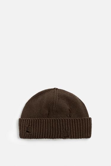 DISTRESSED KNIT BEANIE - Brown by Zara - Image 0