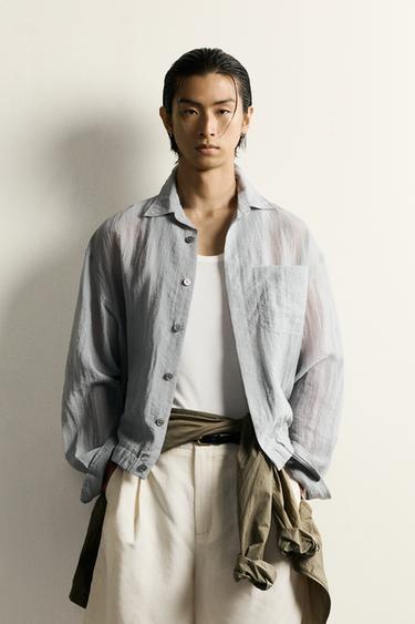 Zara 輕盈休閒版襯衫式外套 - 灰色 / 藍色