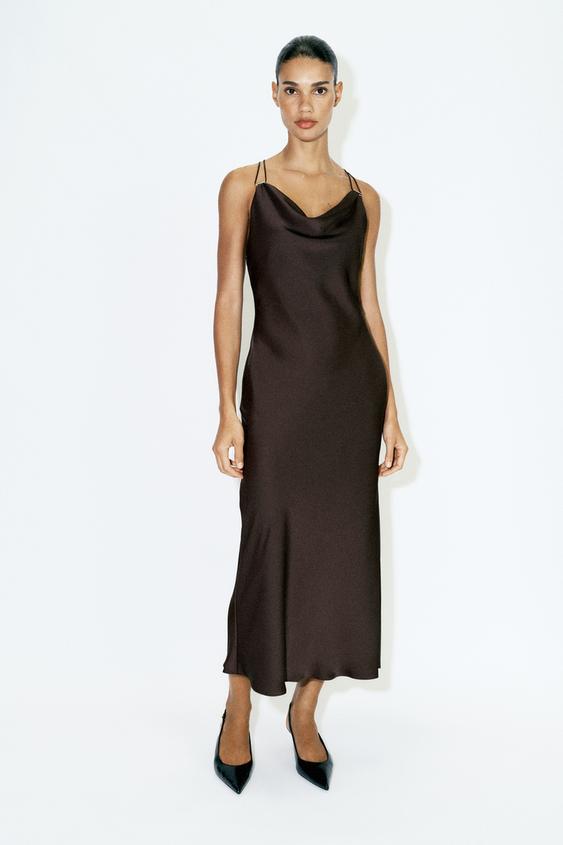SATIN CAMISOLE DRESS - Brown by Zara - Image 0