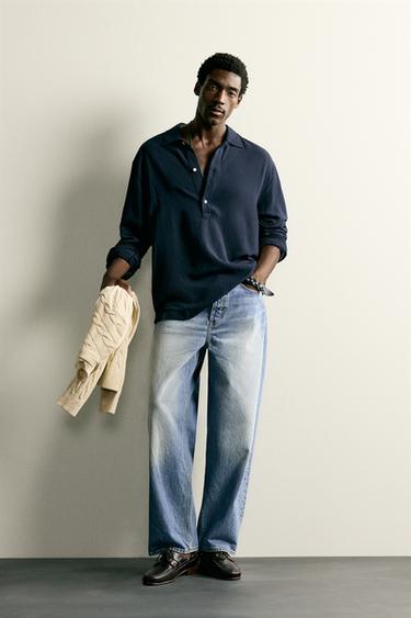 CHEMISE POLO REGULAR FIT VISCOSE - LIN - Bleu marine de Zara