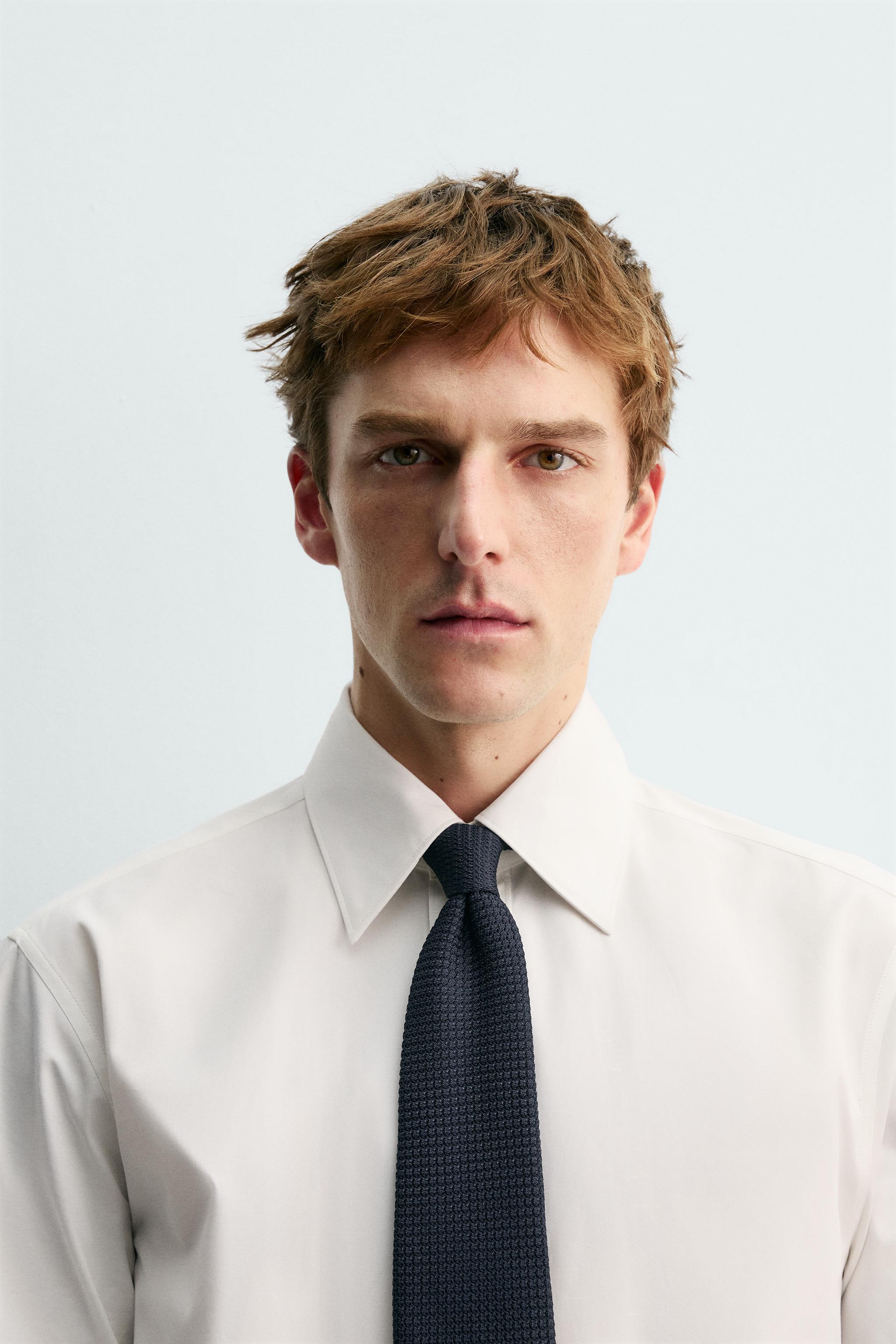 100%シルク テクスチャーネクタイ AARON LEVINE X ZARA - ネイビー