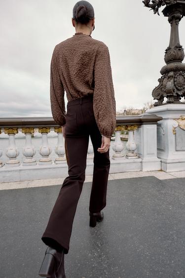 BLOUSE À CARREAUX ET VOLANTS - Marron / Écru de Zara - Image 4