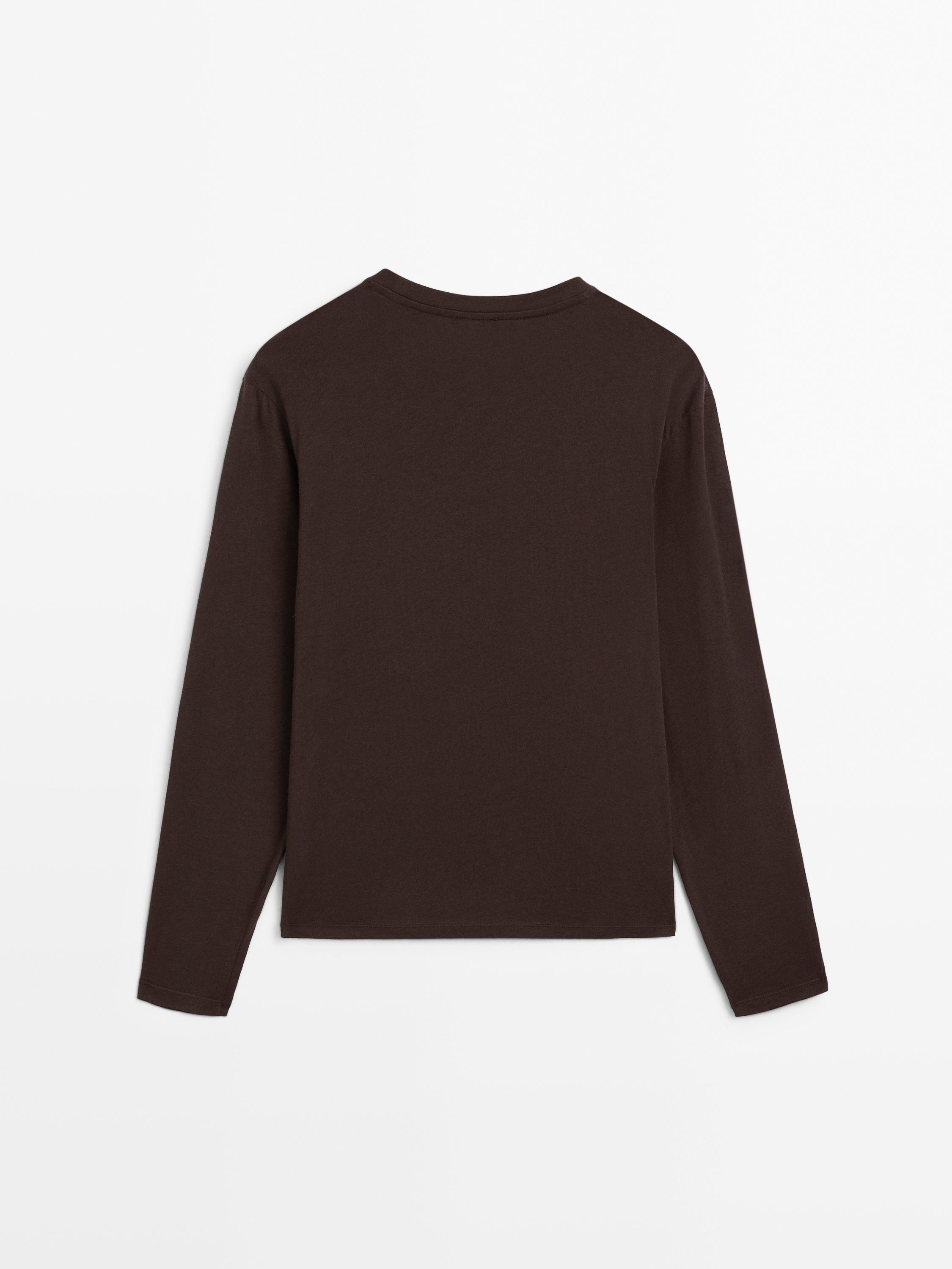 Slim-fit cotton T-shirt with long sleeves - Light khaki