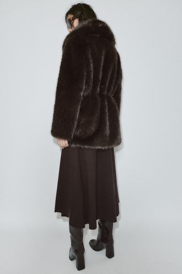 MANTEAU EFFET FOURRURE AVEC CEINTURE - Marron de Zara - Image 4
