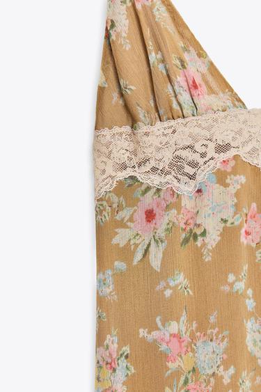 FLORAL PRINT LACE MIDI DRESS - Khaki by Zara - Image 8