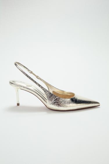 Zara METALLIC EFFECT SLINGBACK HEELS - Gold