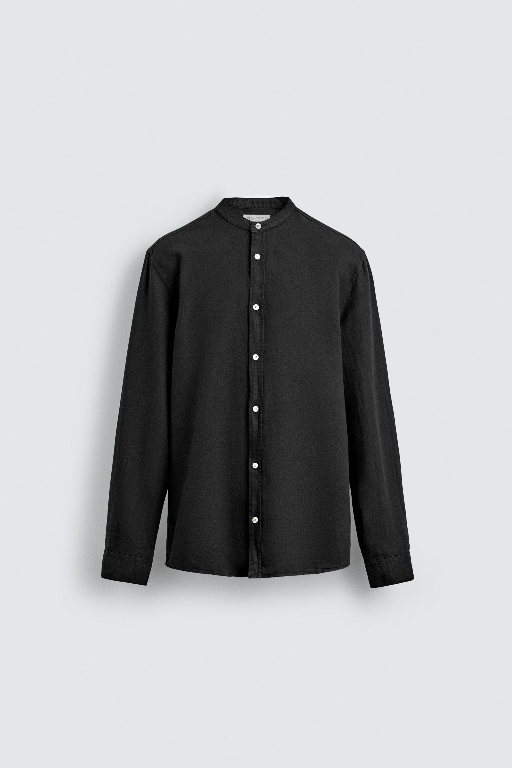 LINEN COTTON RELAXED FIT SHIRT — Black