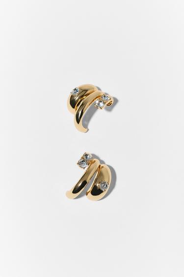 PENDIENTES EARCUFF TRIPLE ARO BRILLOS - Dorado de Zara
