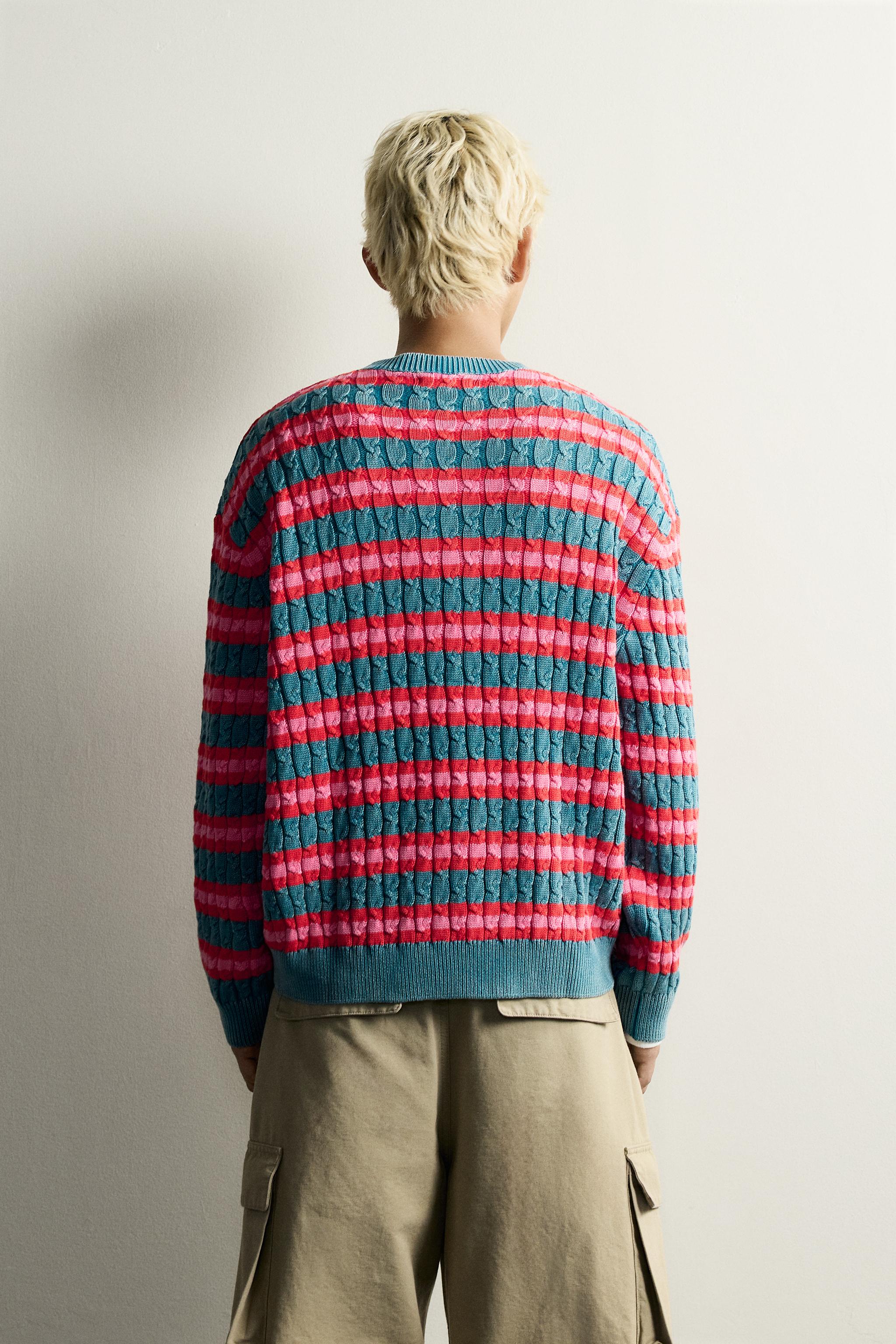 Мужские свитеры Zara STRIPED CABLE TEXTURE JUMPER — фото 3